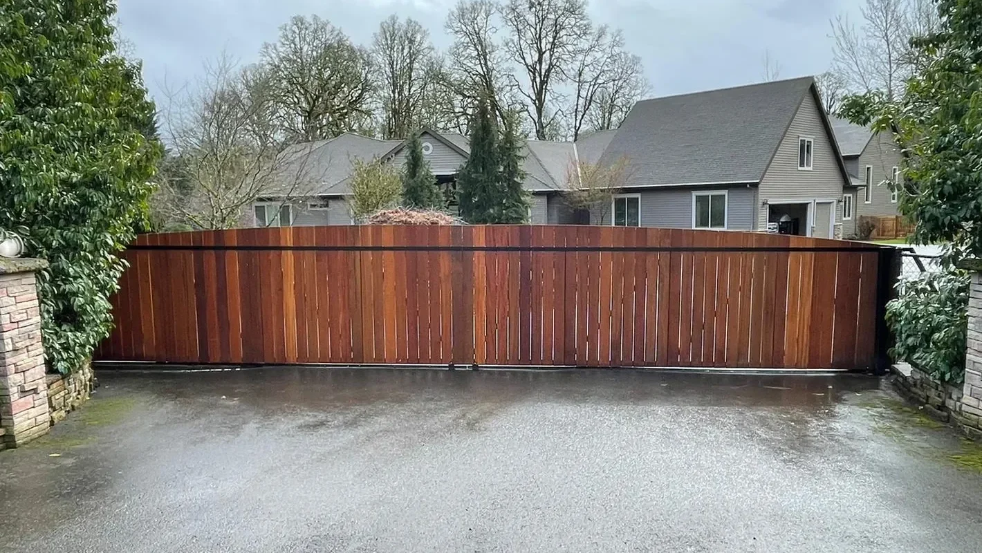 Wooden driveway gate for residential property